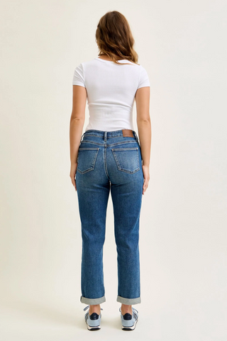 Judy Blue Mid Rise Embroidered Repair Patch Boyfriend Denim Jeans 881071