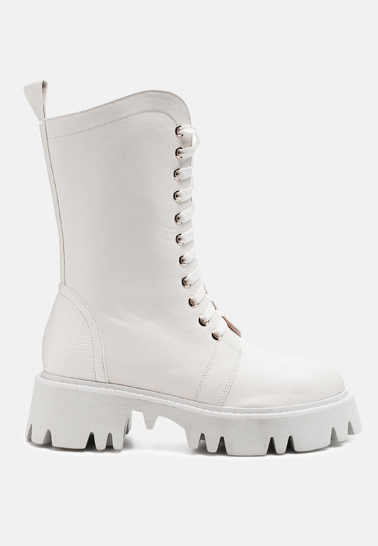 Drill Chunky White Lace Up Ankle Boots - Glamourous Grace