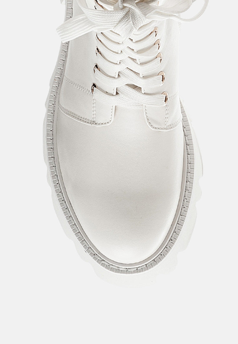 Drill Chunky White Lace Up Ankle Boots - Glamourous Grace