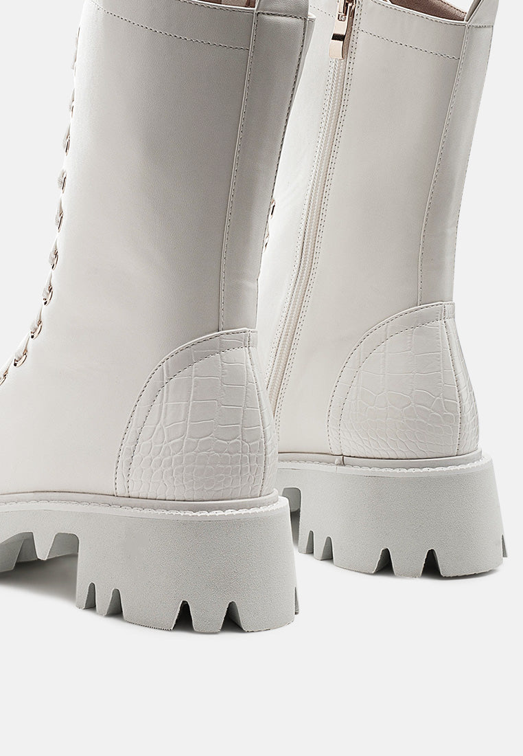 Drill Chunky White Lace Up Ankle Boots - Glamourous Grace