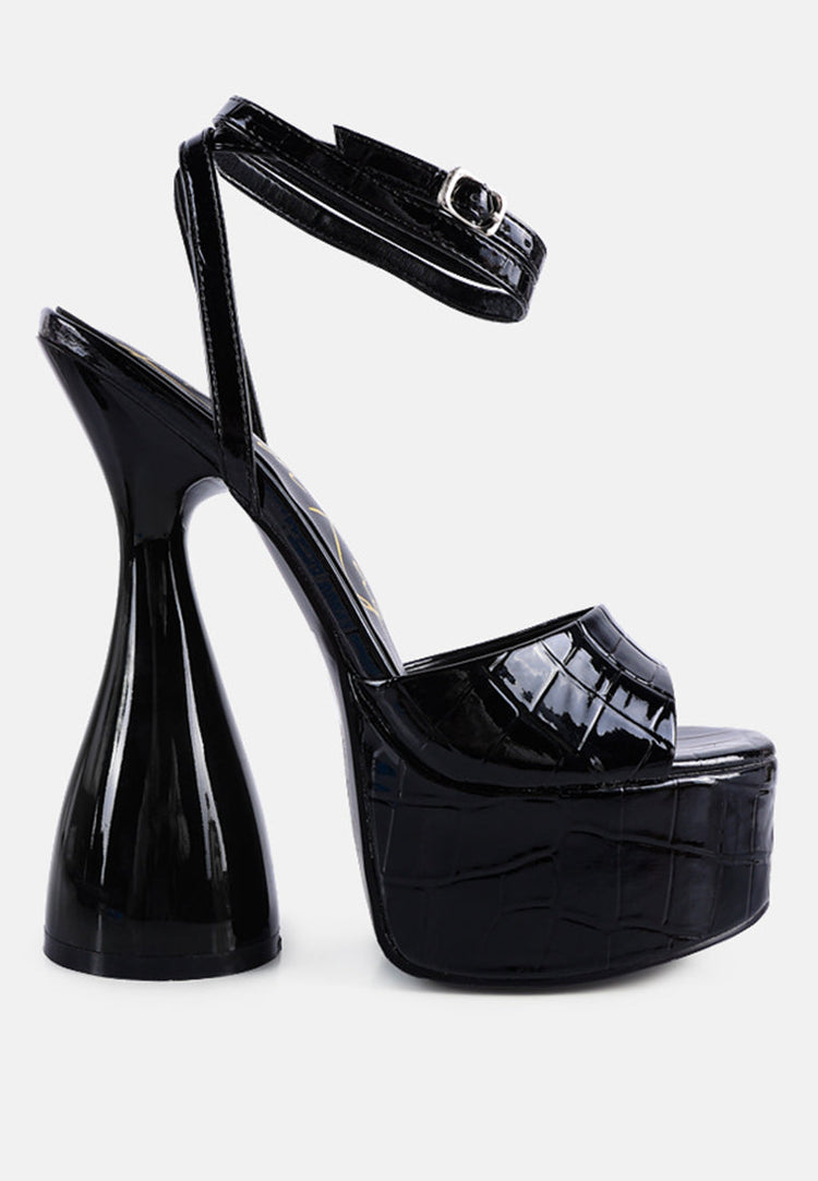 Drop Dead Patent Croc Ultra High Platform Sandals - Glamourous Grace