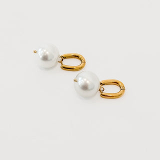 Drop Pearl Huggie Hoop Earrings - WATERPROOF