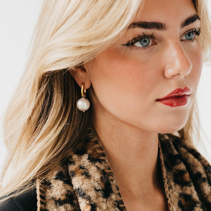 Drop Pearl Huggie Hoop Earrings - WATERPROOF - Glamourous Grace