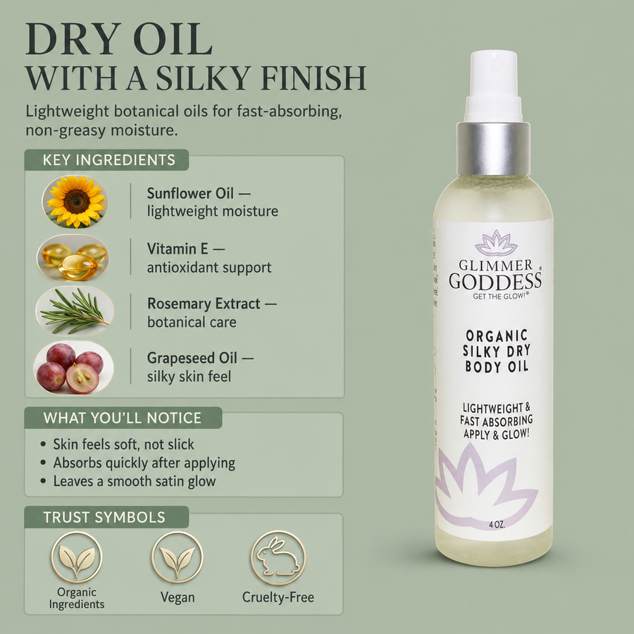 Organic Silky Dry Body Oil – Fast-Absorbing Formula - Glamourous Grace