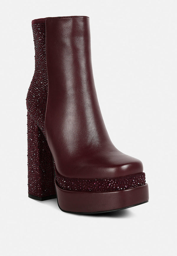 Dryday Diamante Zip Up Block Heel Boots - Glamourous Grace