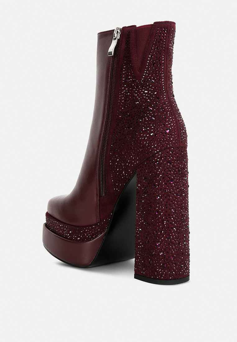 Dryday Diamante Zip Up Block Heel Boots - Glamourous Grace