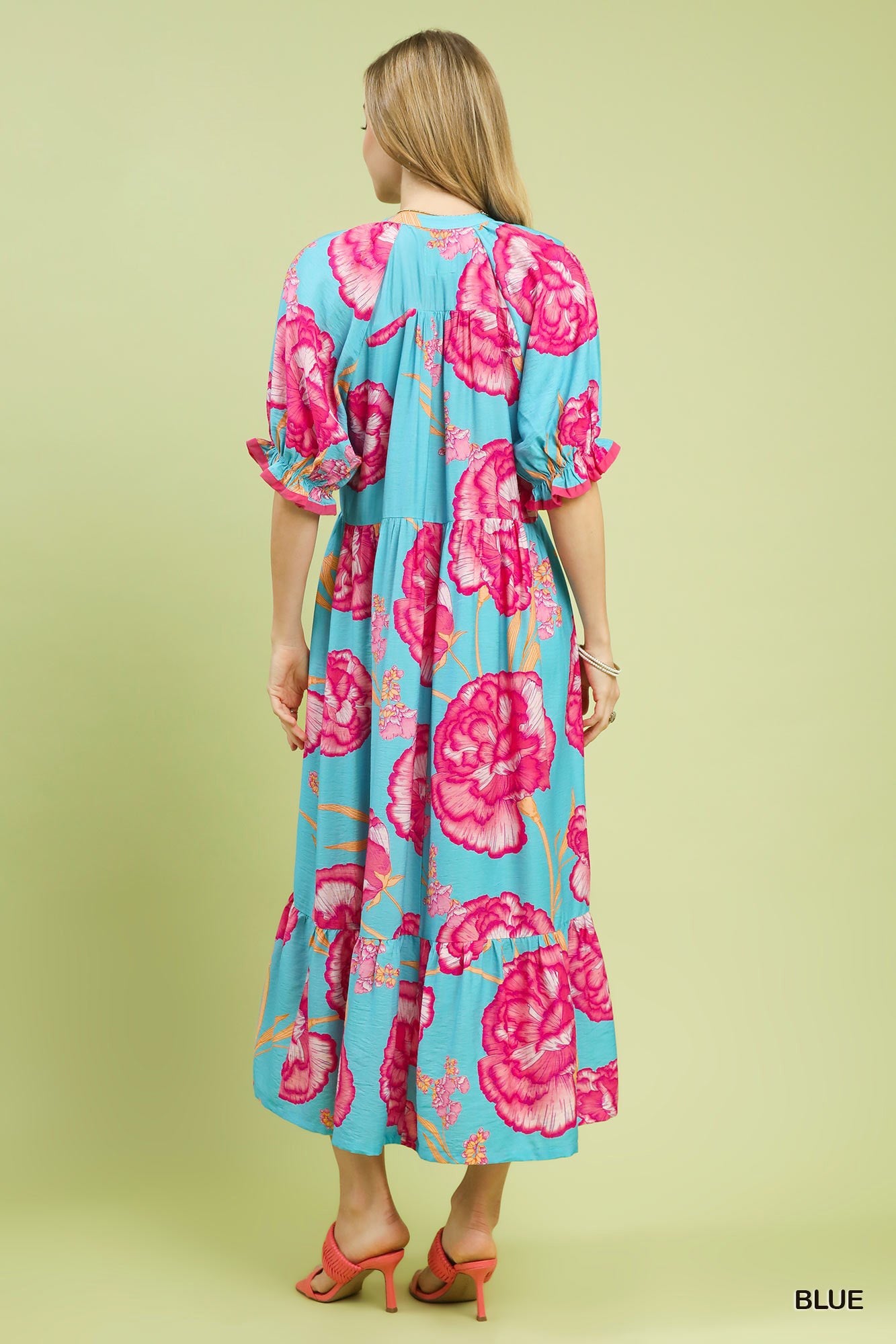 Umgee Floral Print Midi Dress with Contrast Trim - Glamourous Grace