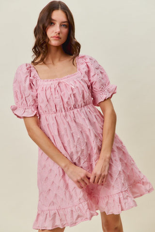 SO ME Texture Woven Ruching On Bust Mini Dress in Pink - Glamourous Grace