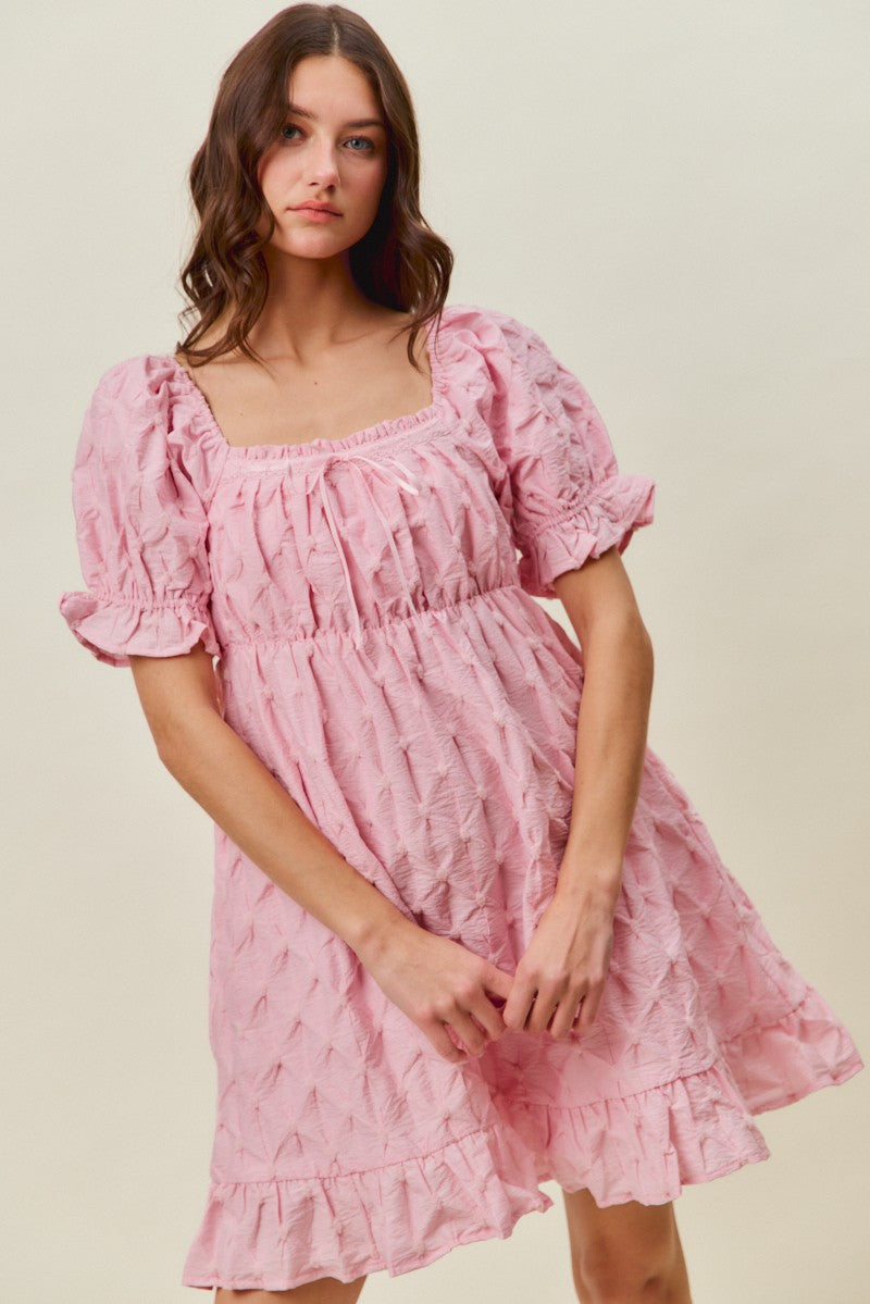 SO ME Texture Woven Ruching On Bust Mini Dress in Pink - Glamourous Grace