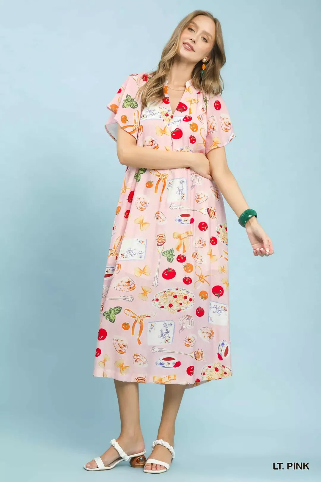 Umgee Abstract Print Flutter Sleeve Midi Dress - Glamourous Grace