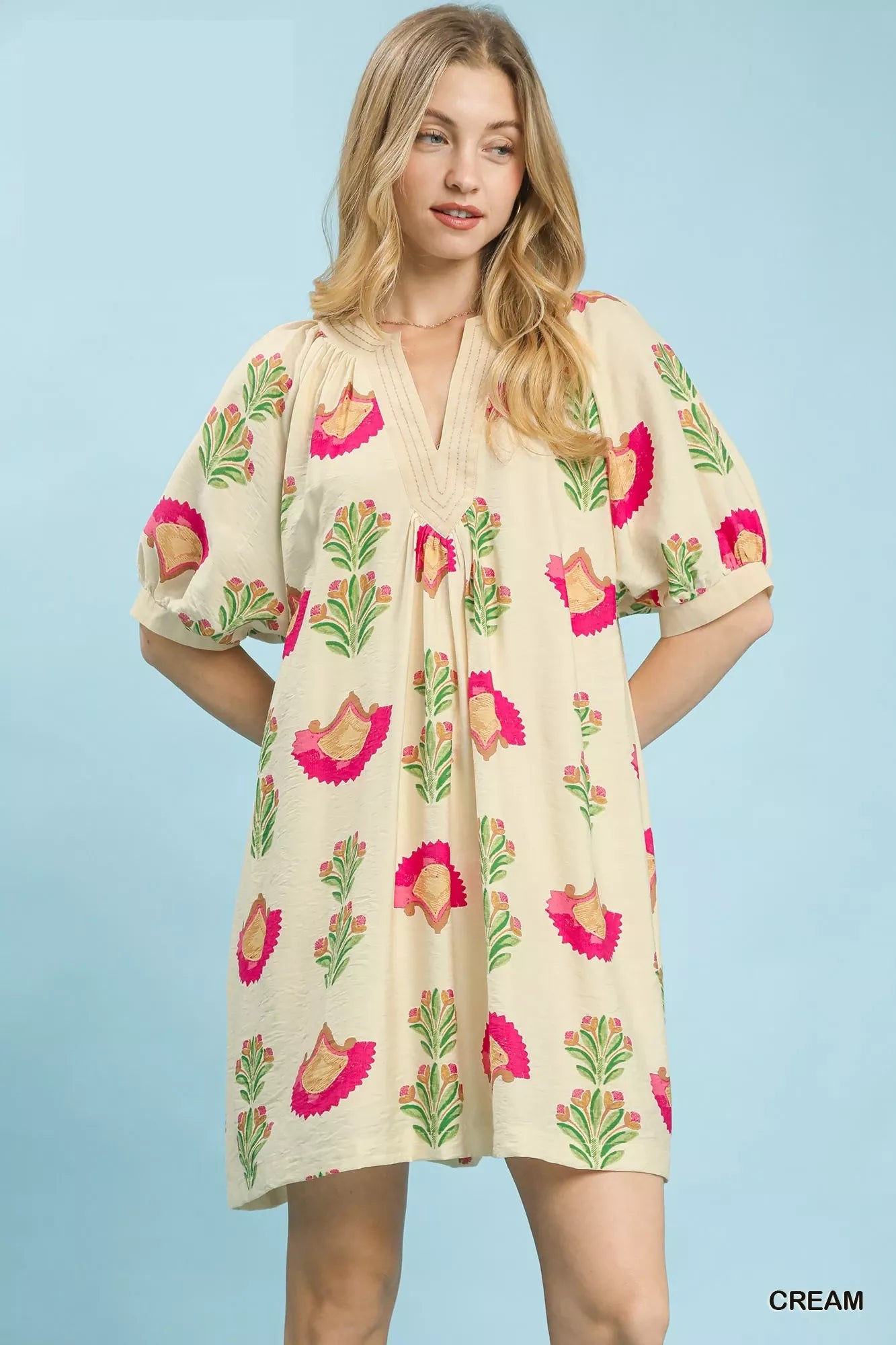 Umgee Abstract Print Mini Dress in Cream - Glamourous Grace
