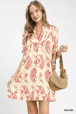 Umgee Mix Paisley Scallop Trim Dress - Glamourous Grace