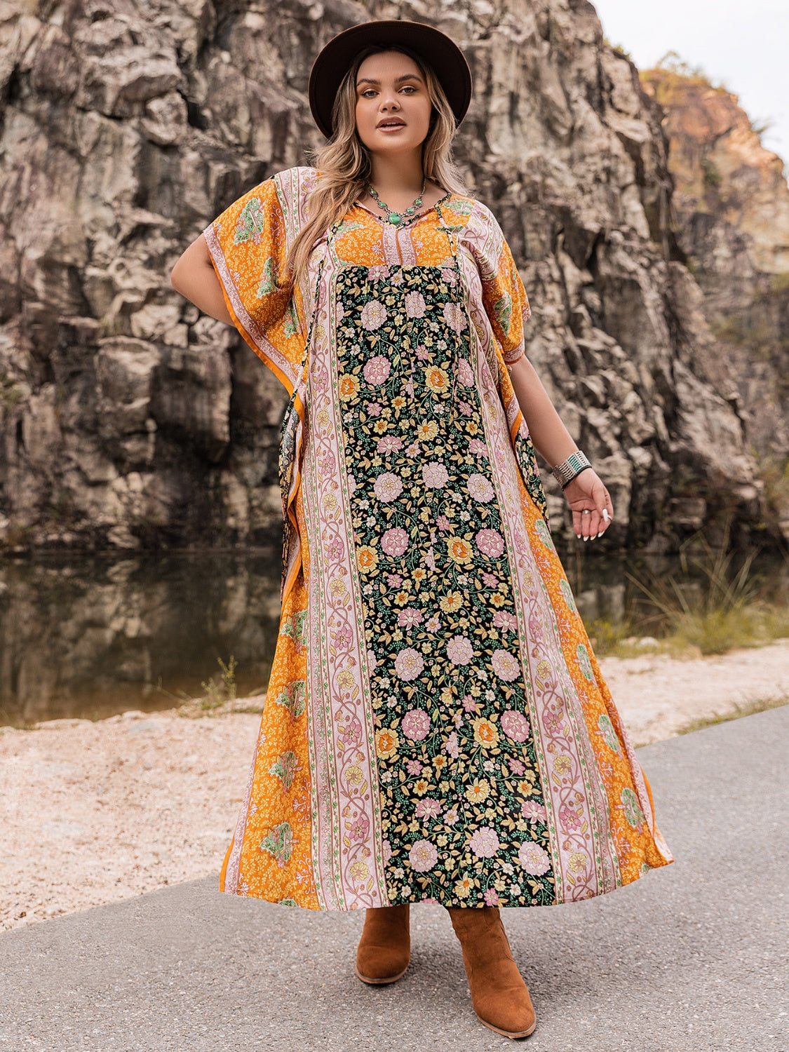 Plus Size Tie Neck Maxi Dress - Glamourous Grace