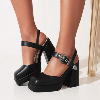 Square-toe Platform Chunky-heel Strappy Sandals