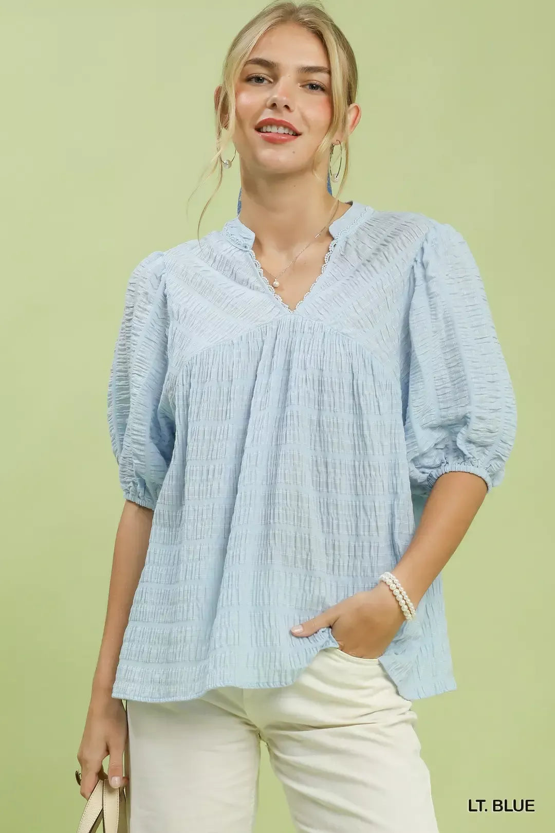 Umgee Textured Puff Sleeve Blouse - Glamourous Grace