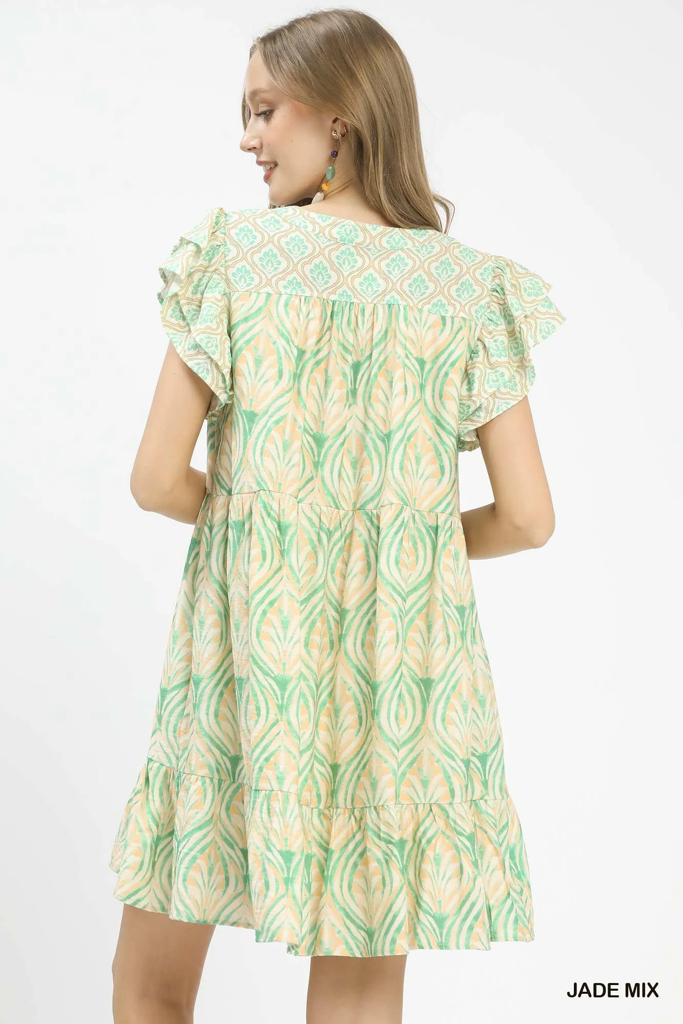 Umgee Mix Printed Flutter Sleeve Dress - Glamourous Grace