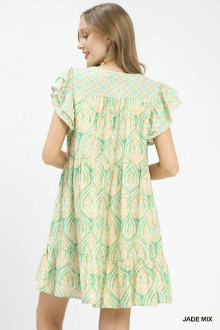 Umgee Mix Printed Flutter Sleeve Dress - Glamourous Grace