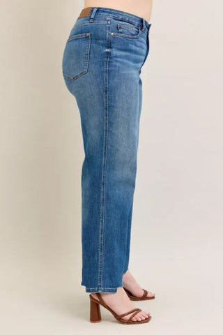 Judy Blue  High Waist Tummy Control Chew Hem Destroy Wide Jeans