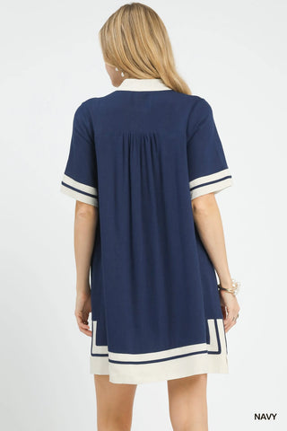 Umgee Linen Rayon Mini Dress in Navy - Glamourous Grace