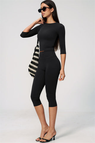 The Natalia Half-Sleeve Top Capri Leggings 2-Piece Set