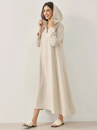 100% Linen Hooded Pullover Maxi Dress REBECCA - Glamourous Grace