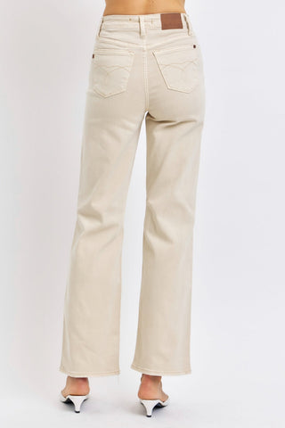 Judy Blue High Waisted Distressed Wide Leg Bone White Denim Jeans