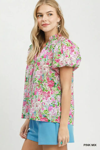 Umgee Floral Puff Sleeve Blouse - Glamourous Grace