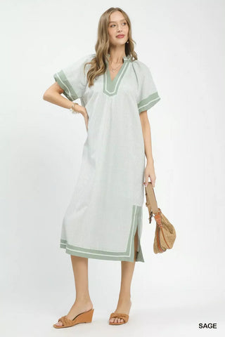 Umgee Pinstripe Contrast Trim Midi Dress - Glamourous Grace