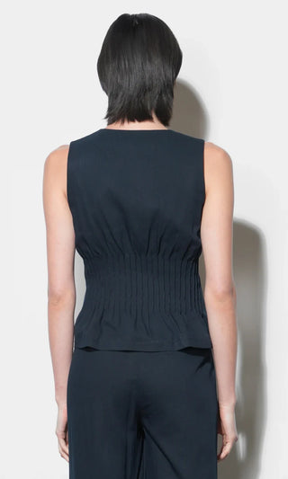 Lily Pintuck Navy Sleeveless Top - Glamourous Grace