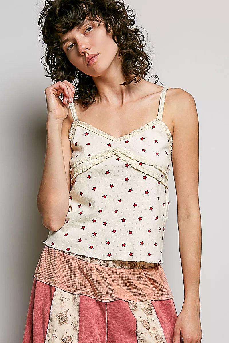 POL Star Printed Lightweight Ribbed Knit Cami - Glamourous Grace