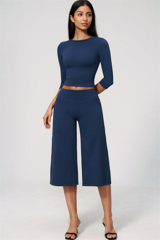 The Natalia Half-Sleeve Top Wide-Leg Crop 2-Piece Set