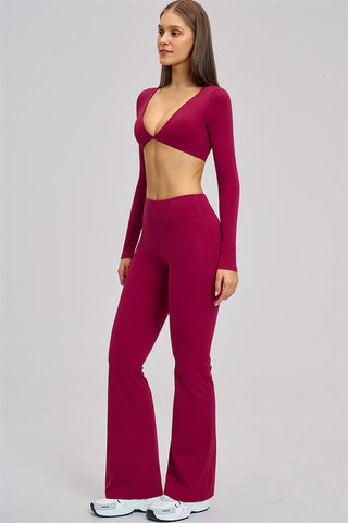 The Zestful Long Sleeve Crop Top Flared Leggings 2-Piece Set