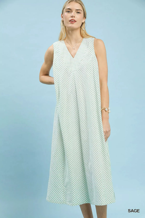 Umgee Chevron Stripe Sleeveless Midi Dress - Glamourous Grace