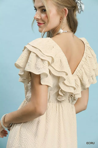 Umgee Textured Ruffle Midi Dress in Ecru - Glamourous Grace