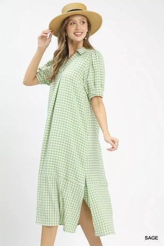 Umgee Gingham Midi Dress with Side Pockets - Glamourous Grace