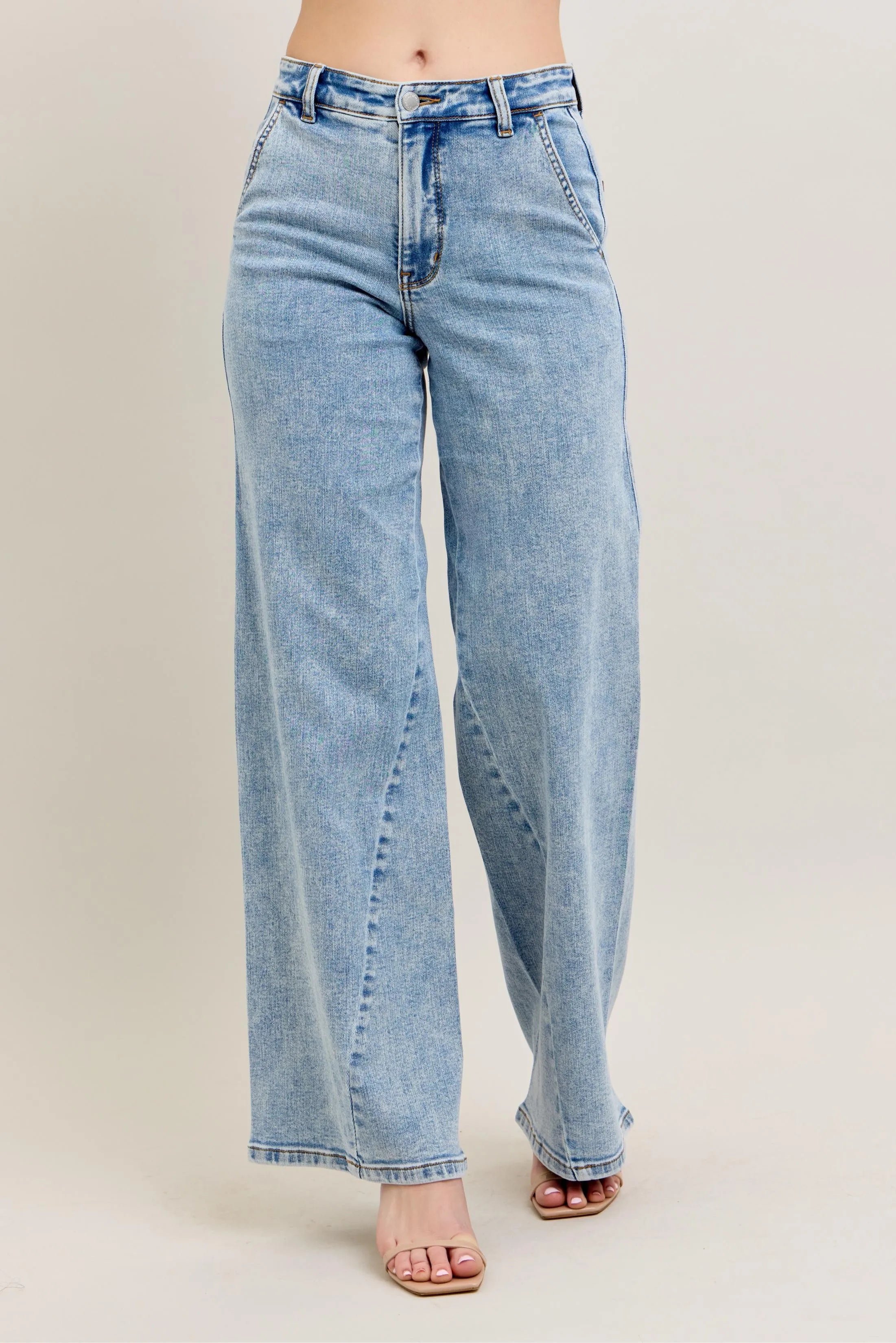 Judy Blue High Waist Wide Leg Jeans with Skewed Inseam