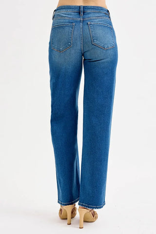 RISEN Mid Waist Fit Boyfriend Knee Distressed Jeans