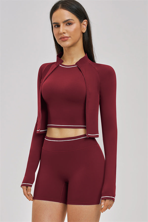 The Unbound Jacket Crop Top Shorts 3-Piece Set - Glamourous Grace
