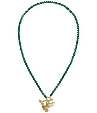 Eagles Green Malachite Beaded Necklace - 18k Gold Plated