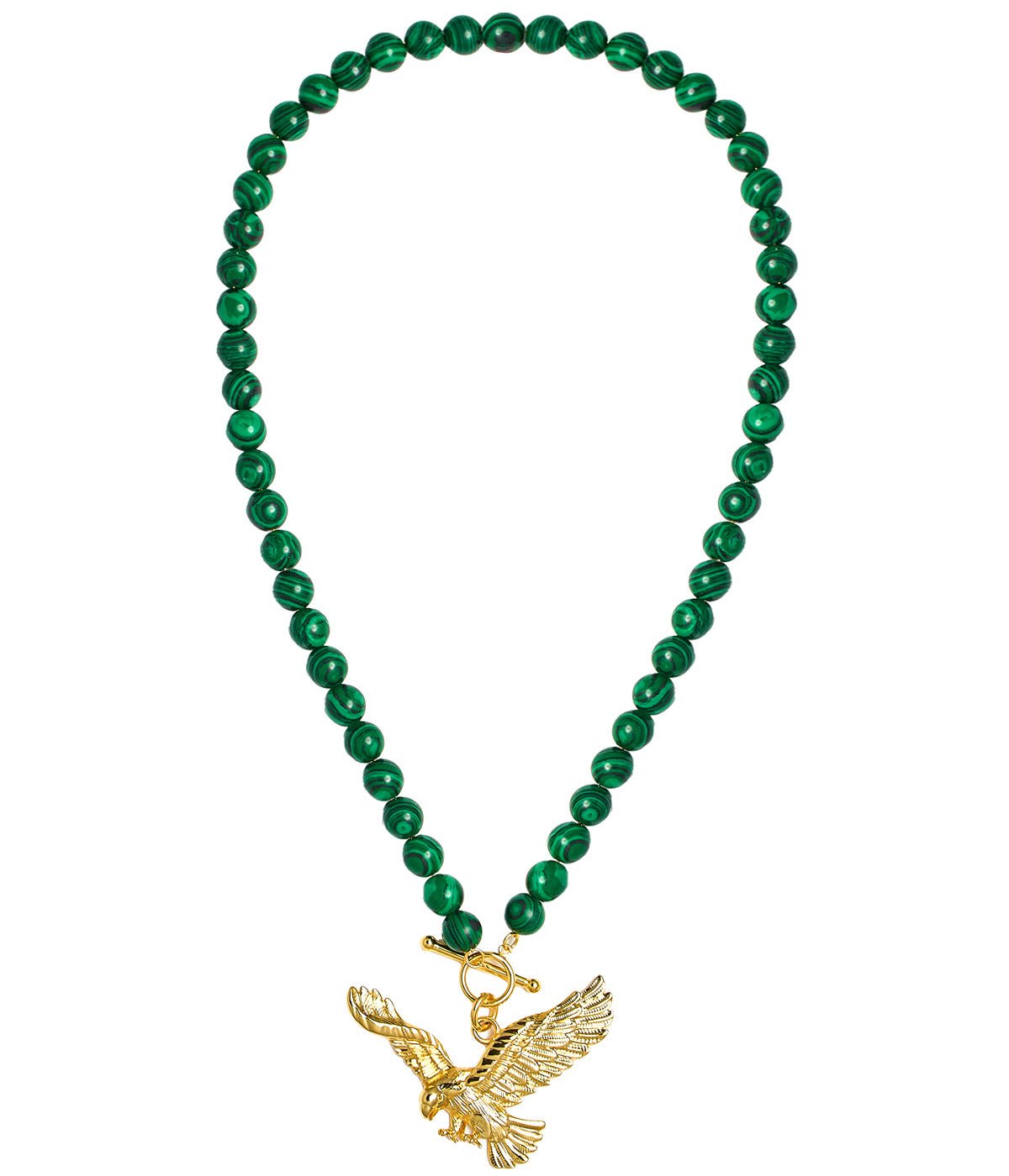 Eagles Green Malachite Beaded Necklace - 18k Gold Plated