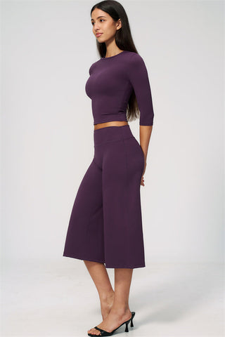 The Natalia Half-Sleeve Top Wide-Leg Crop 2-Piece Set