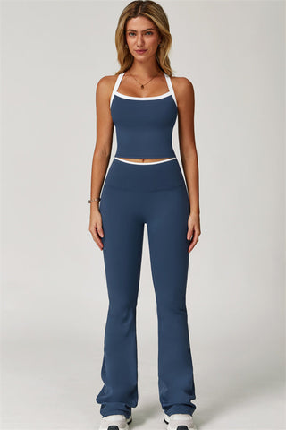 The Quest Cross Back Crop Top Flared Leggings 2-Piece Set