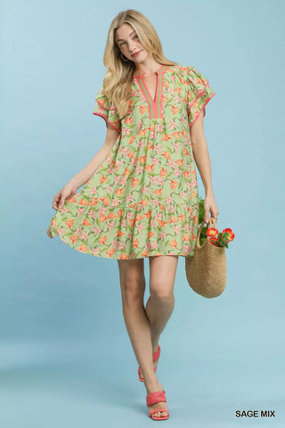 Umgee Floral Flutter Sleeve Tiered Dress - Glamourous Grace