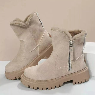 Fuzzy Lined Ankle Boots with Zipper