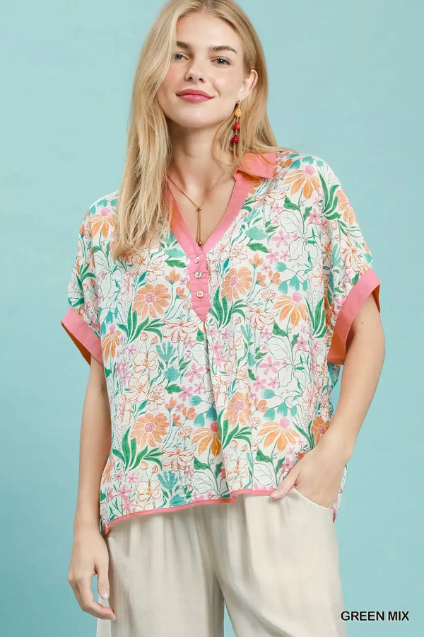 Umgee Floral Print Oversized Top - Glamourous Grace