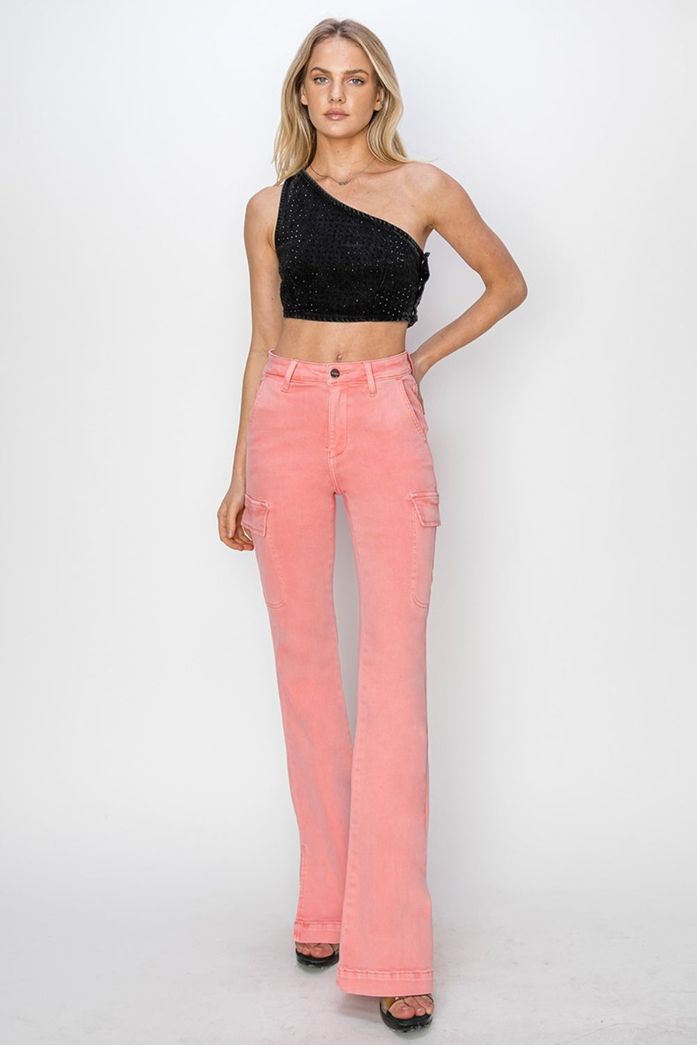 RISEN Pink Side Slit Cargo Bootcut Jeans - Glamourous Grace