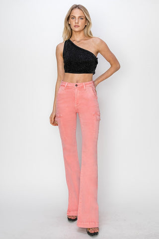 RISEN Pink Side Slit Cargo Bootcut Jeans