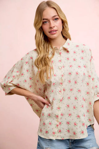 BiBi Flower Printed Short Dolman Blouse Top - Glamourous Grace