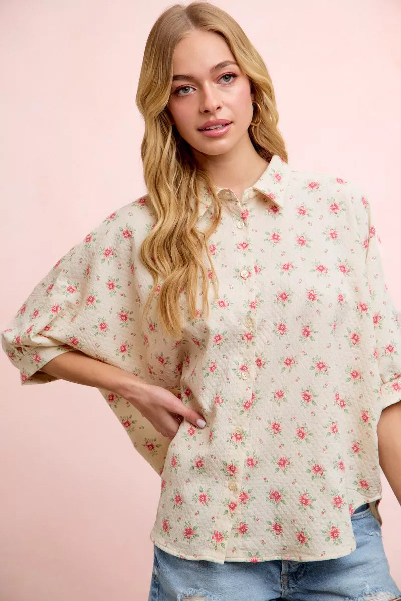 BiBi Flower Printed Short Dolman Blouse Top - Glamourous Grace