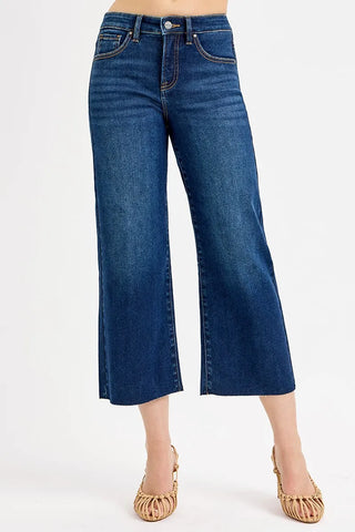 RISEN Tummy Control High Rise Crop Wide Jeans